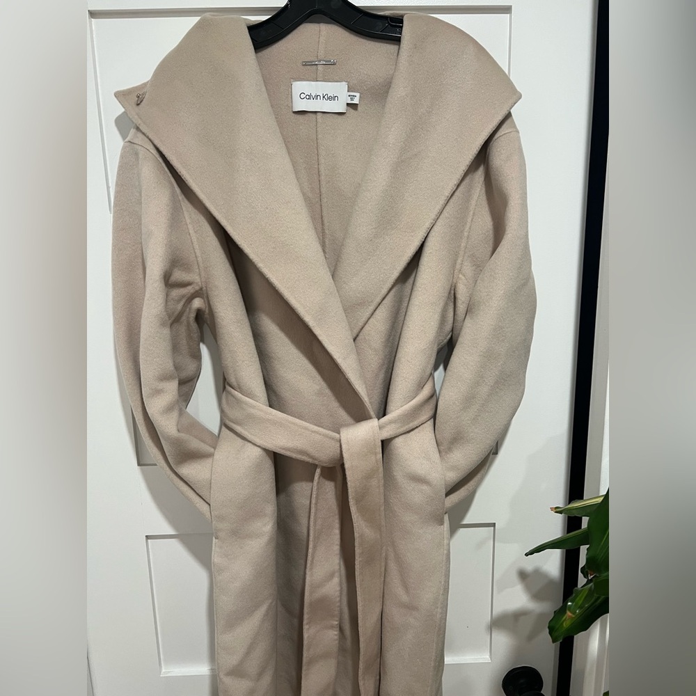 Calvin Klein 100% Wool Belted Wrap Coat - Picture 8 of 9